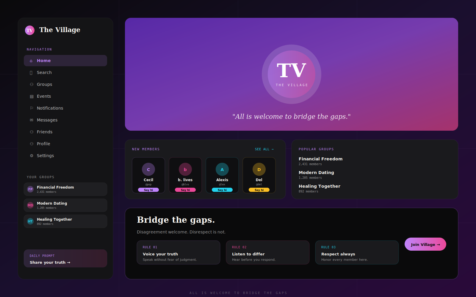 The Village community platform preview